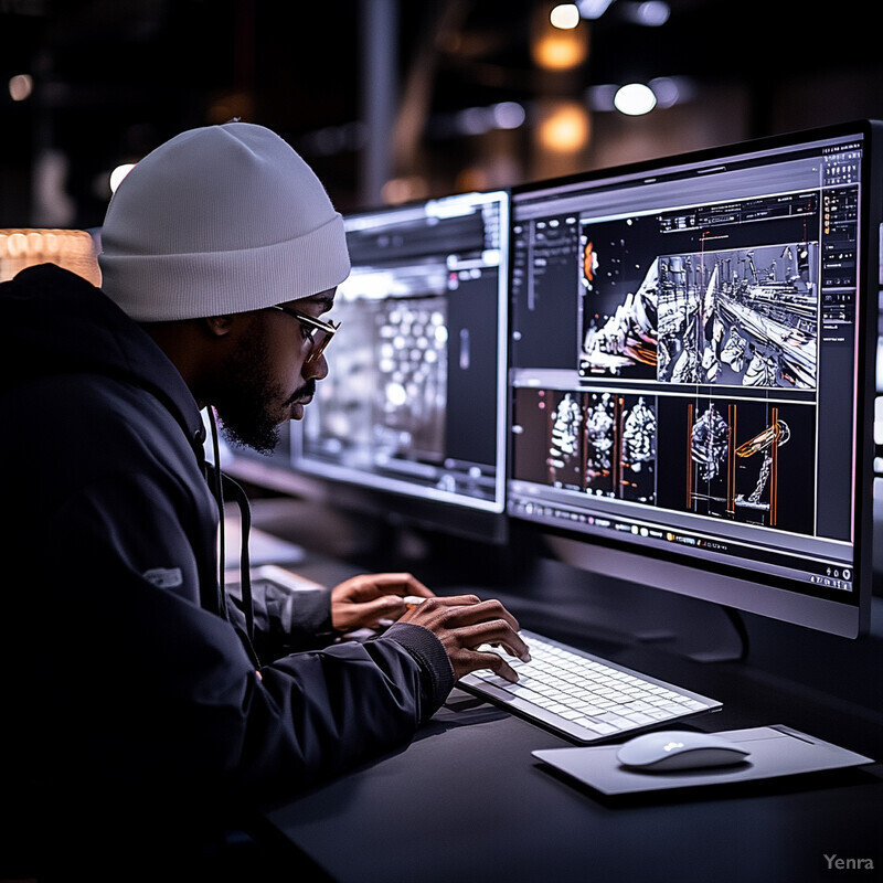 A man working on his laptop in an office setting, conveying focus and concentration.