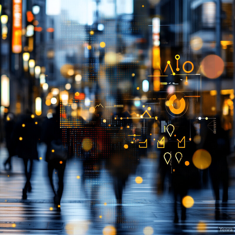 A busy city street at night, with people walking in all directions.