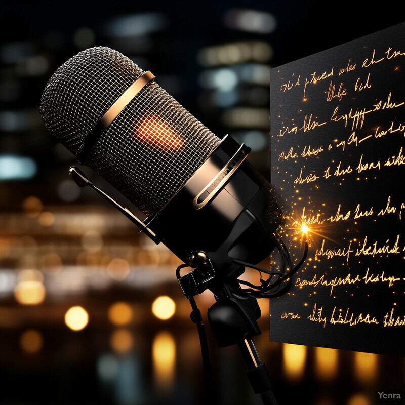 A luxurious microphone and a piece of handwritten paper are featured in this image.