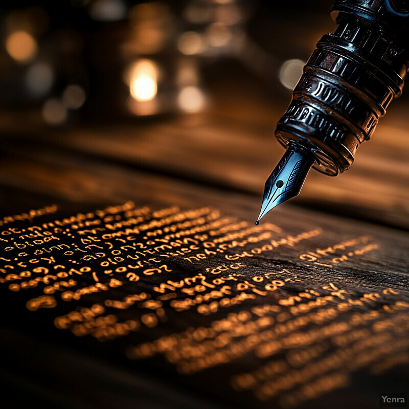 A close-up view of a fountain pen nib touching a piece of paper.