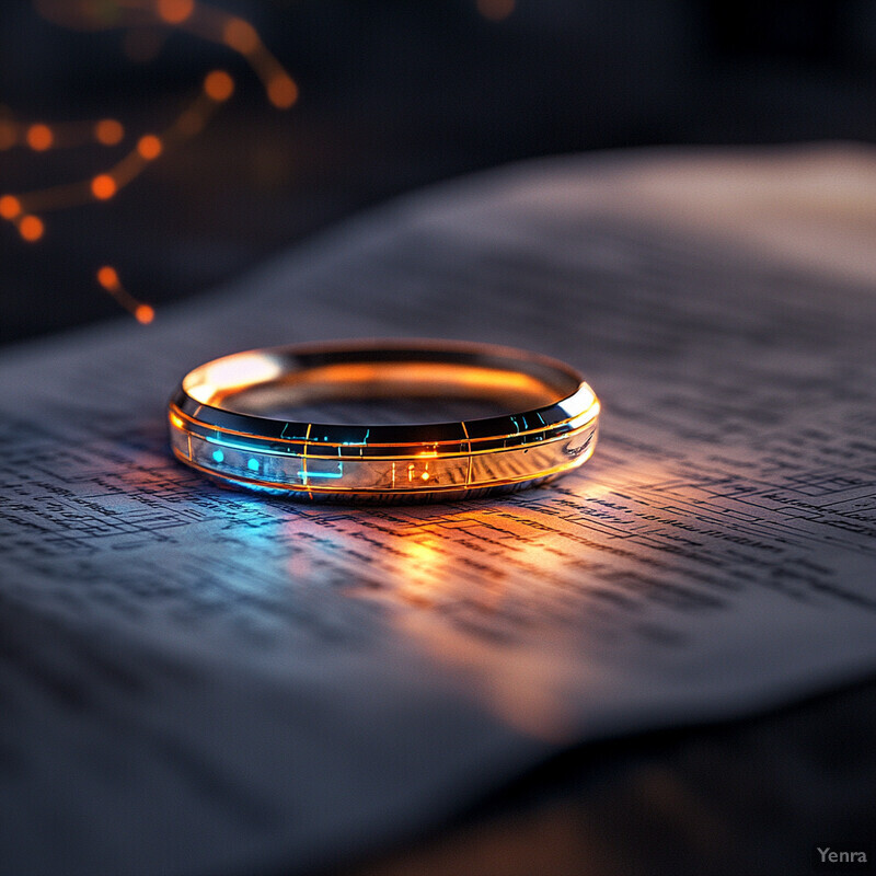 An illuminated ring on top of sheet music.