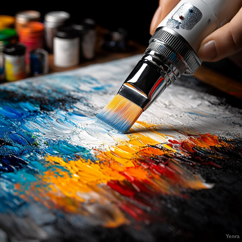 An artist is creating a vibrant painting with bold brushstrokes and expressive color choices.