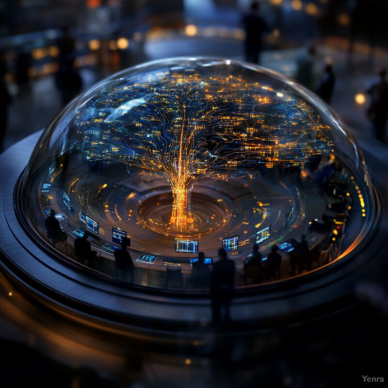 A futuristic room with advanced technology and AI models analyzing urban planning data.