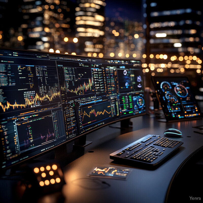 A computer setup with multiple monitors displaying graphs and charts for real-time stress testing.