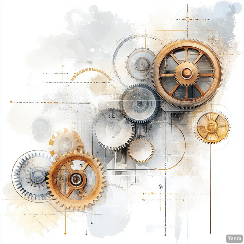 A collection of gears and cogs in various sizes, arranged in a seemingly random pattern.