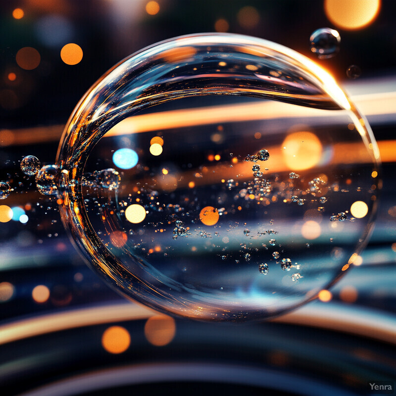 A close-up view of a clear glass sphere or crystal ball reflecting vibrant colors.