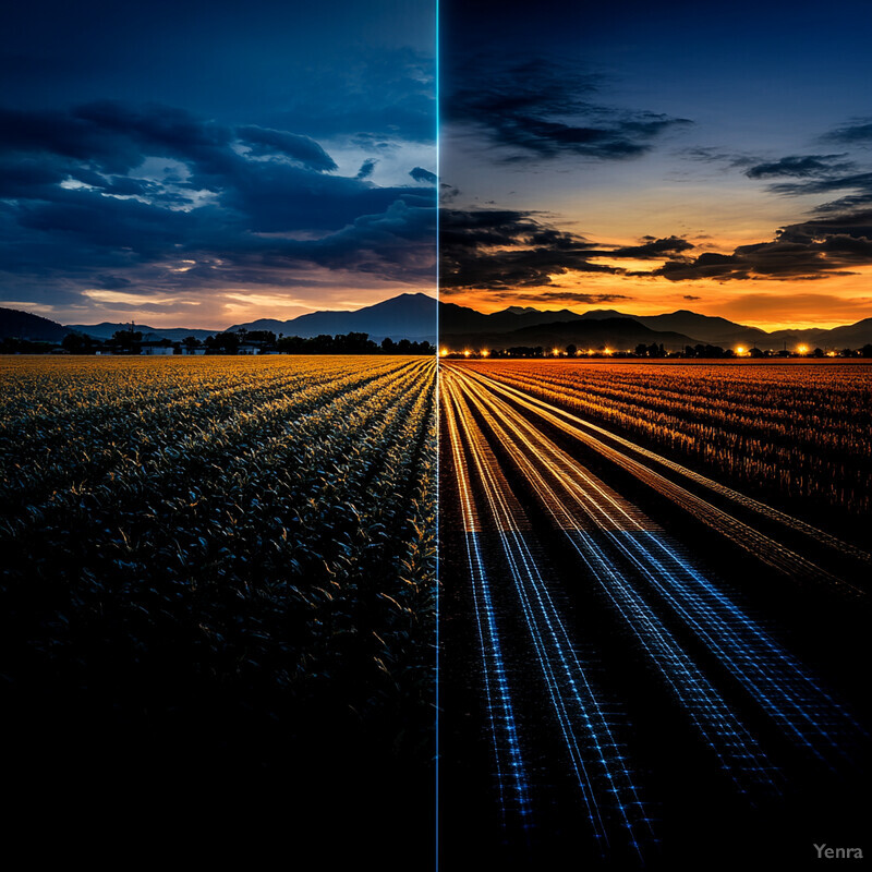 Contrasting scenes of agriculture and technology