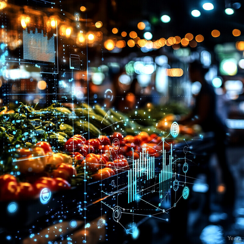 Predictive analytics for demand and supply forecasting in a market or grocery store setting.