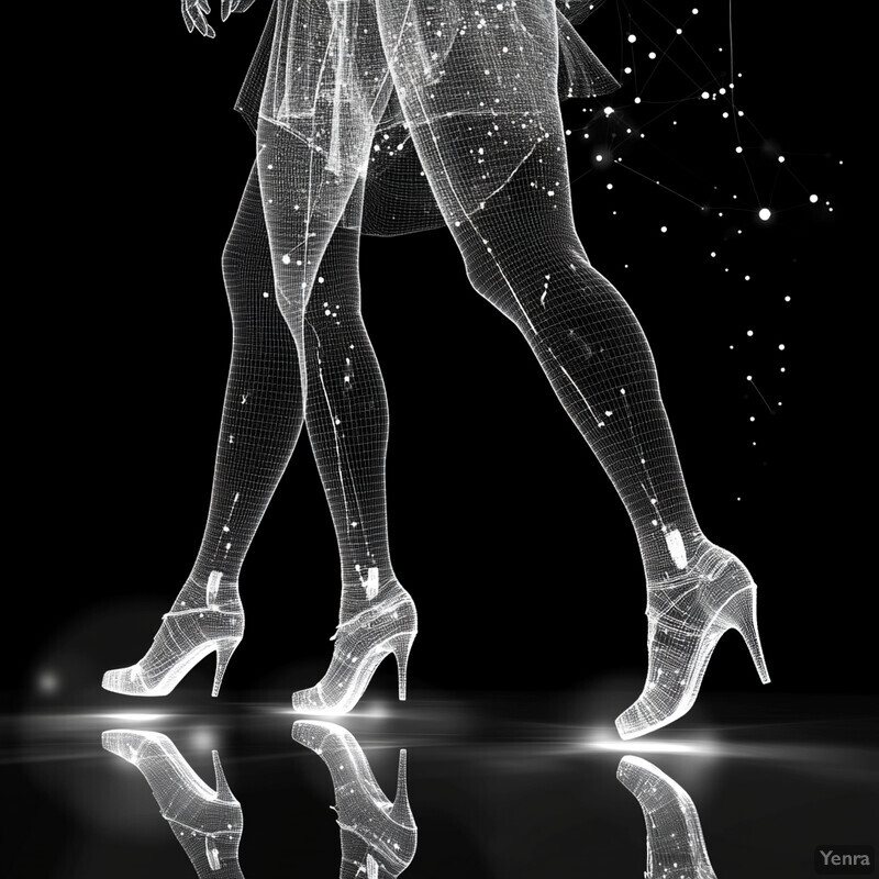 An illustration of a person walking with their body composed of white lines and dots.