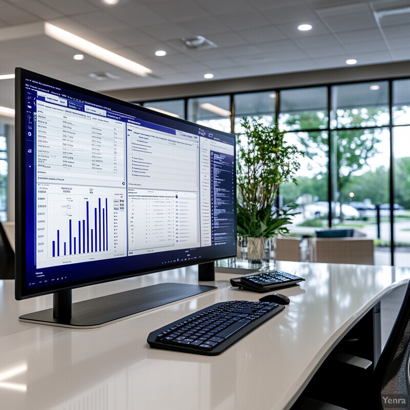 Office setting with computer monitors and keyboards in use.