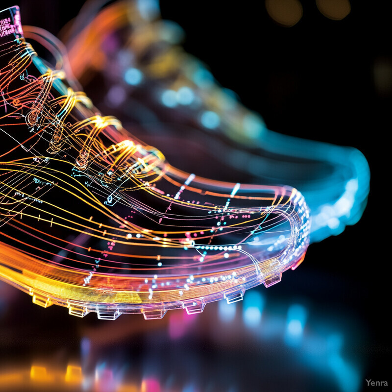 A close-up view of a single sneaker with a transparent material and neatly tied laces.