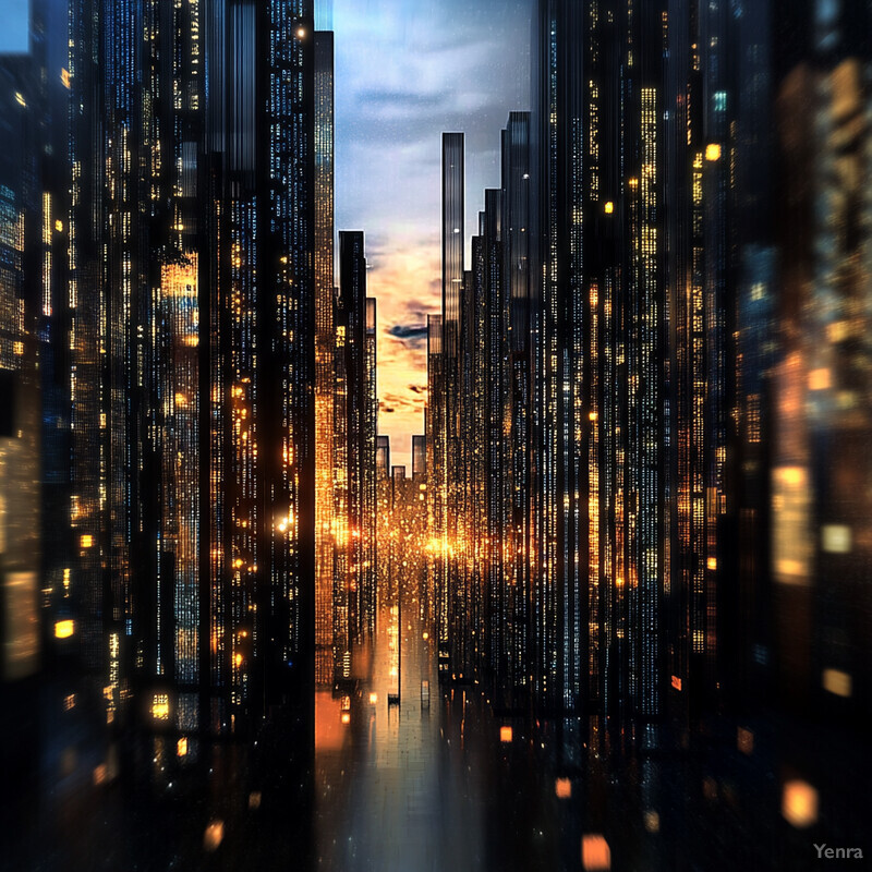 A futuristic cityscape with towering skyscrapers and a sprawling metropolis in the background.