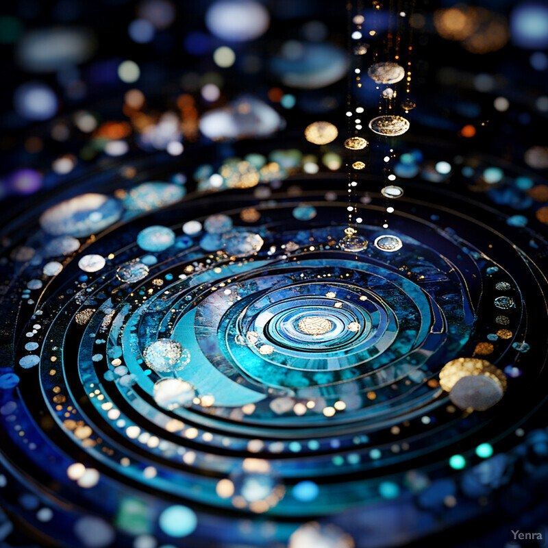 A detailed image of a spiral galaxy with glowing orbs and a cosmic landscape setting.