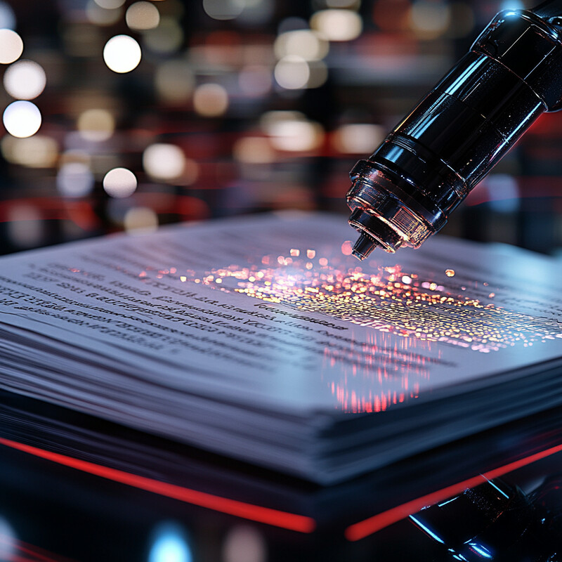 A microscope slide is being examined under a microscope in a laboratory setting.