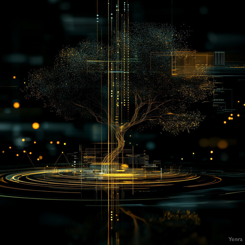 A digital tree with glowing gold accents, symbolizing innovation and technological advancement.