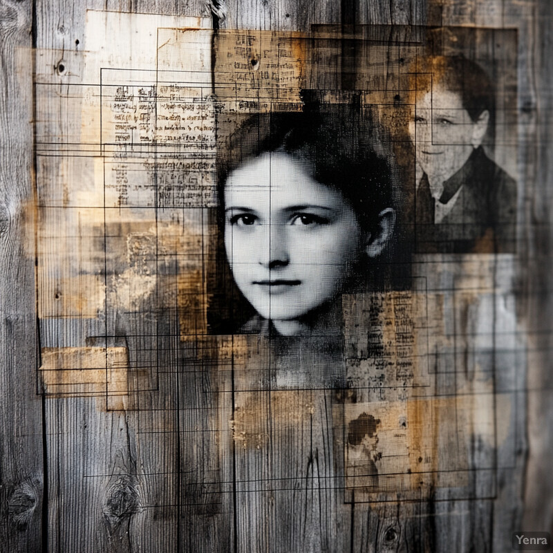 A mosaic of two black and white photographs on a weathered wooden panel background.