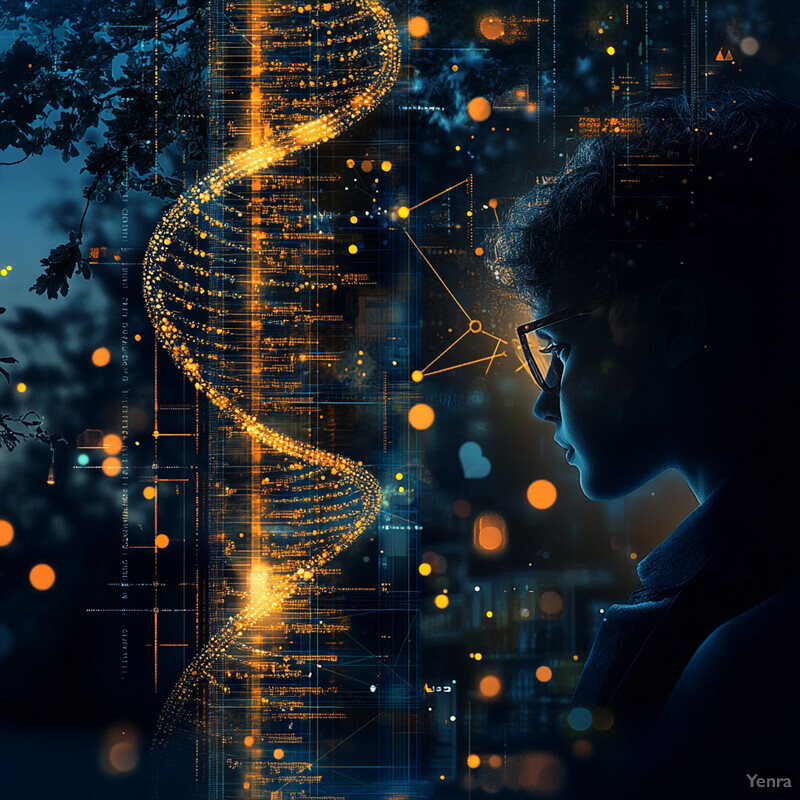 An image featuring a DNA double helix structure intertwined with a cityscape at night, conveying a sense of wonder and awe.