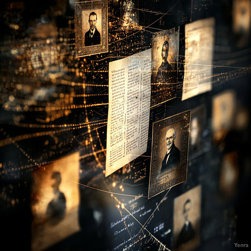 An infographic or illustration of Intelligent Record Linking, featuring interconnected portraits and text blocks in a vintage style.