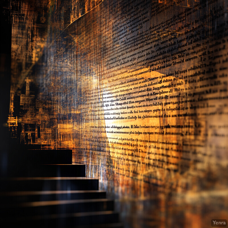 A staircase with gold-colored Bible text on each step, set against a gray background.