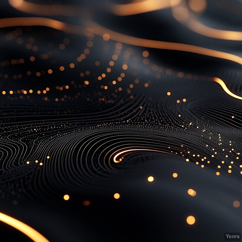 A visually striking representation of pattern recognition in large datasets, featuring intricate gold-colored lines and yellow dots on a black background.