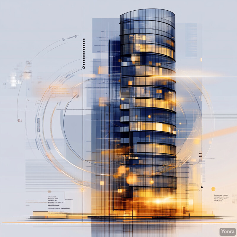 Futuristic high-rise building with curved glass windows and walls.