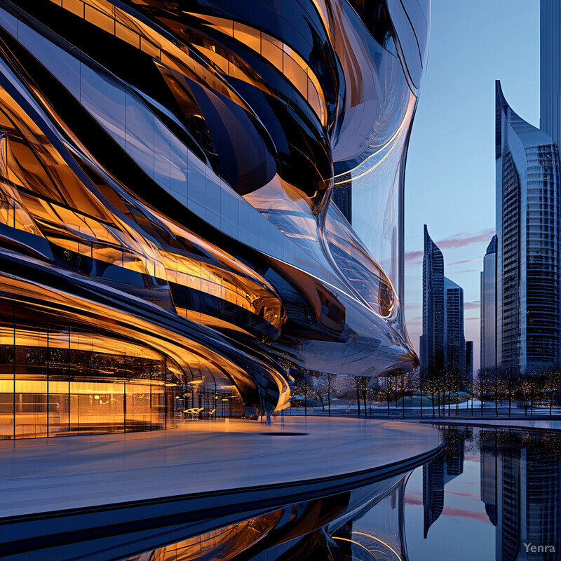 A futuristic building with parametric form generation and a modern urban atmosphere.