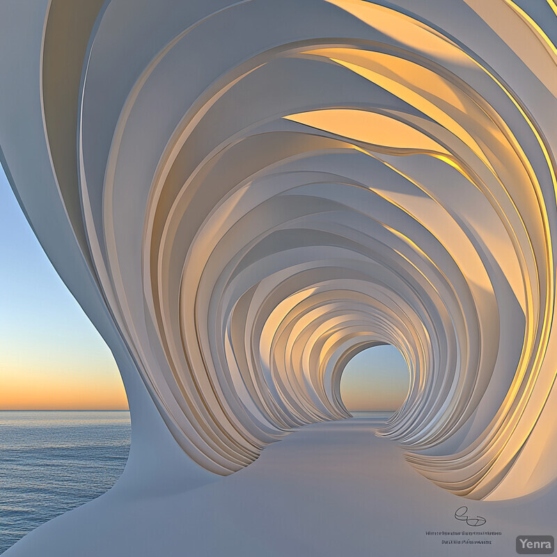 A futuristic and organic tunnel-like structure with a subtle gradient background.