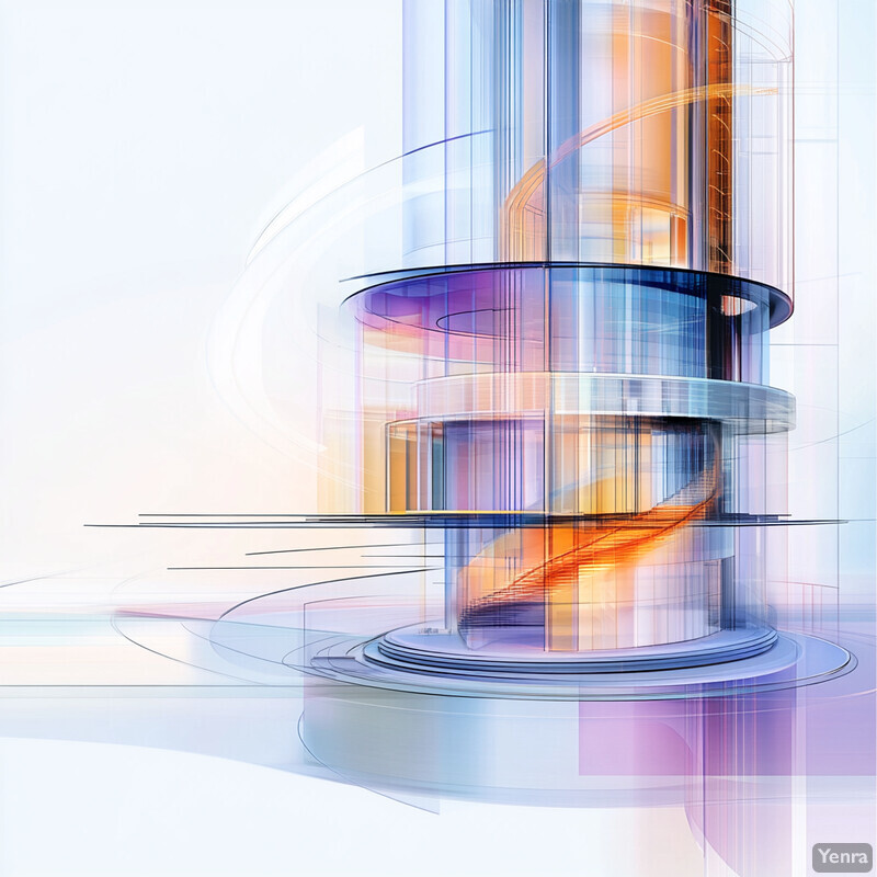 An abstract architectural rendering of a multi-level structure with clean lines and geometric shapes.