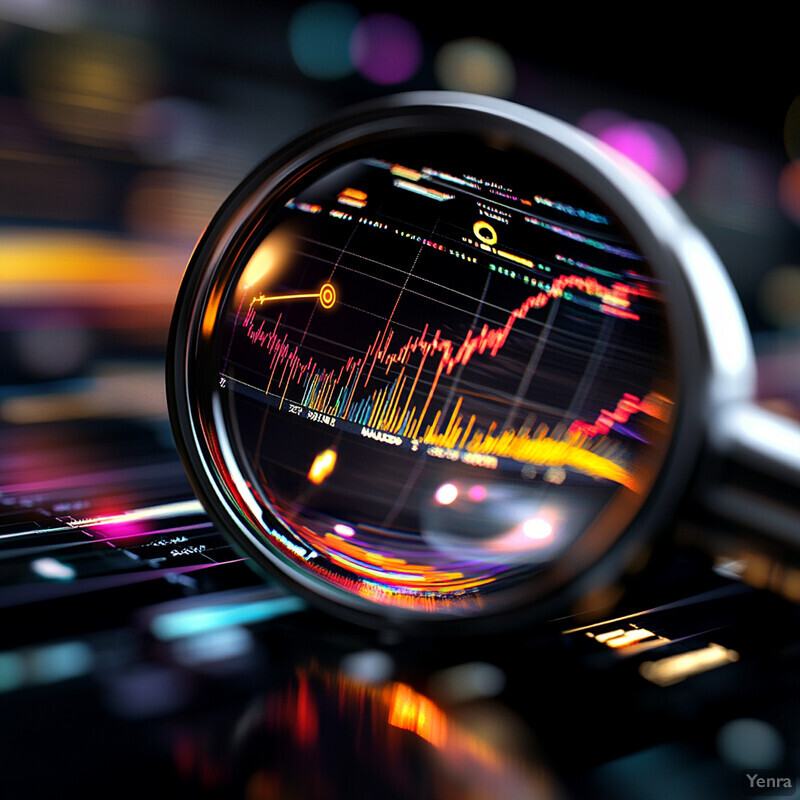 A crystal ball on top of a DJ controller reflects a graph or chart.