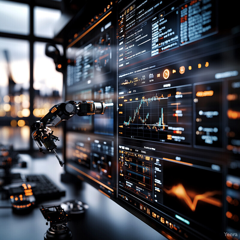 A futuristic control room with multiple screens displaying various data and graphs.