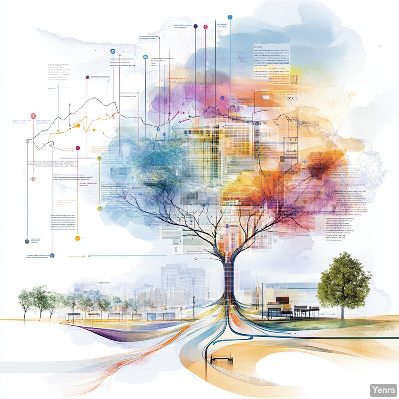 An infographic illustrating the connection between news sources and sentiment analysis through a symbolic tree structure.