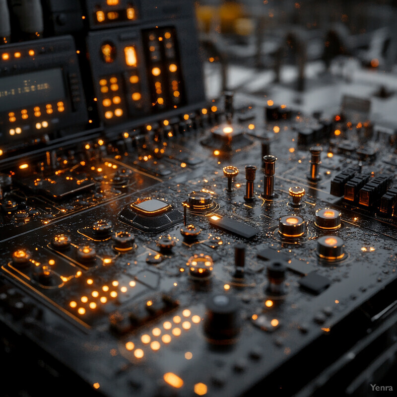 An electronic circuit board with orange-colored components and wires.