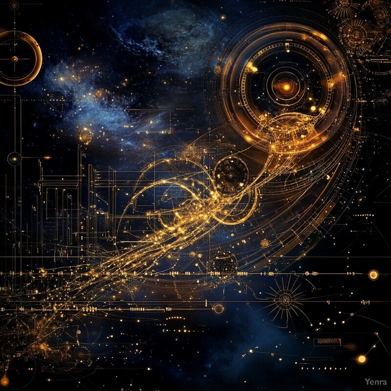 A futuristic and complex visual representation of temporal forecasting accuracy featuring intricate lines, circles, and shapes in gold against a deep blue background.