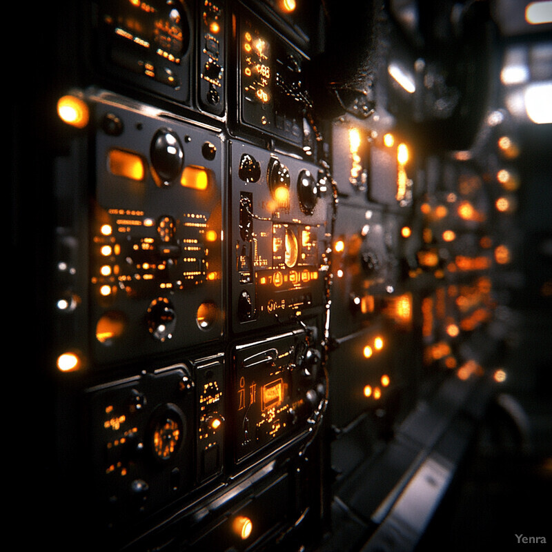 A complex system of electronic components is shown in the image, likely used in an industrial or technical setting.