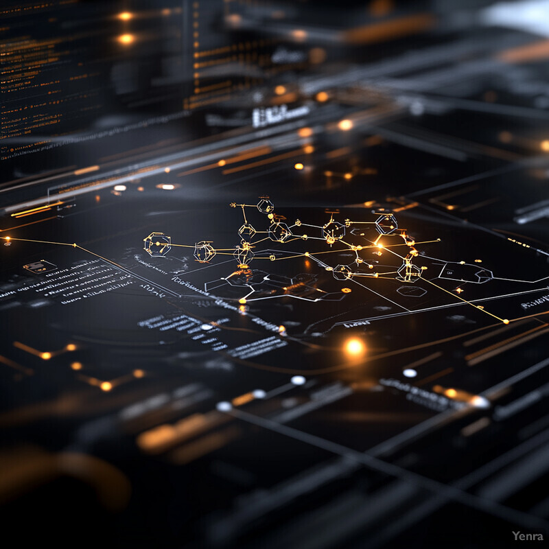 A futuristic and high-tech visualization of material property prediction driven by machine learning algorithms.