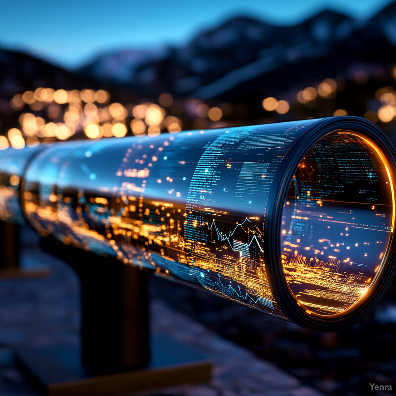 An outdoor scene at dusk featuring a long pipe or tube in the foreground.