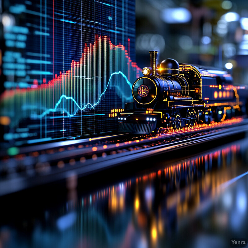 A train sits in front of a large screen displaying an anomaly detection graph for high-frequency data.