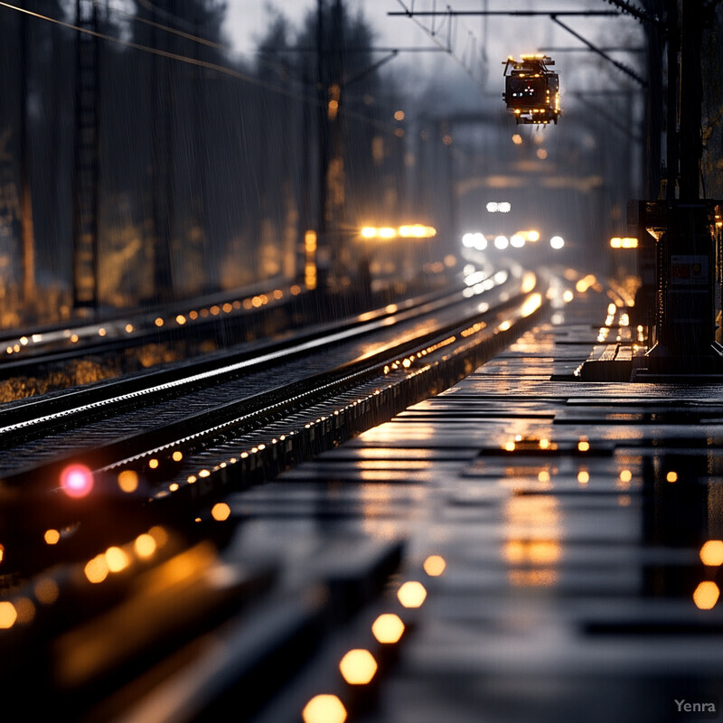 A dimly lit railway station with a gloomy atmosphere and signs of neglect.