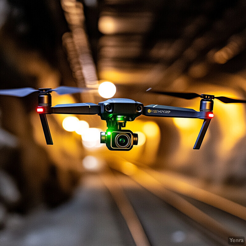 A drone equipped with a camera is hovering above a concrete structure.