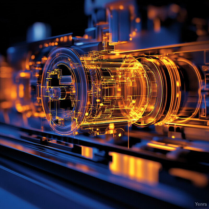 A complex machine with multiple components, including gears, wires, and metal plates, in a workshop or factory setting.