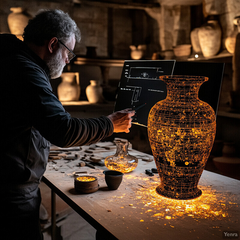 A man works in a pottery studio shaping clay into a bowl or plate.