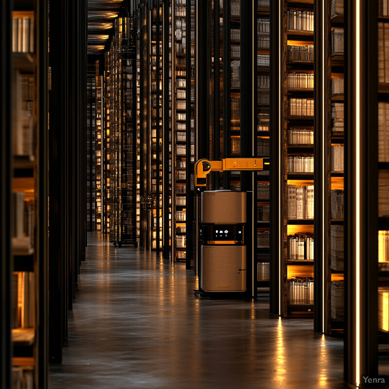 A large warehouse filled with rows of bookshelves stacked high with books.