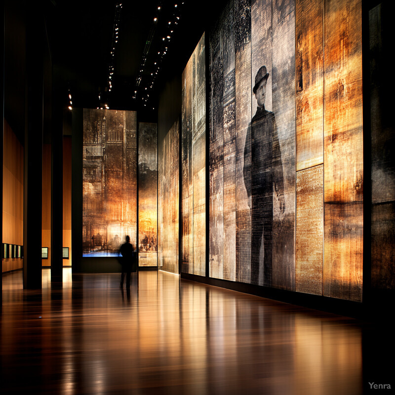 An art gallery or museum with large-scale artwork on display.