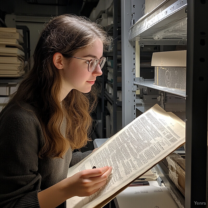 A young woman is seen studying or reading in a study room filled with books.