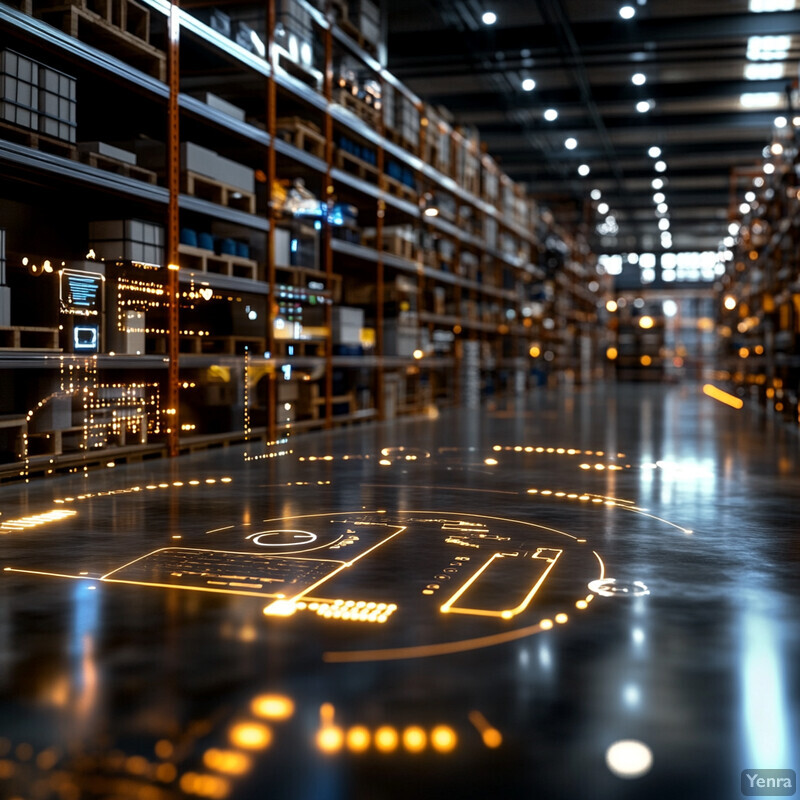 A warehouse with rows of shelves stocked with boxes and crates.