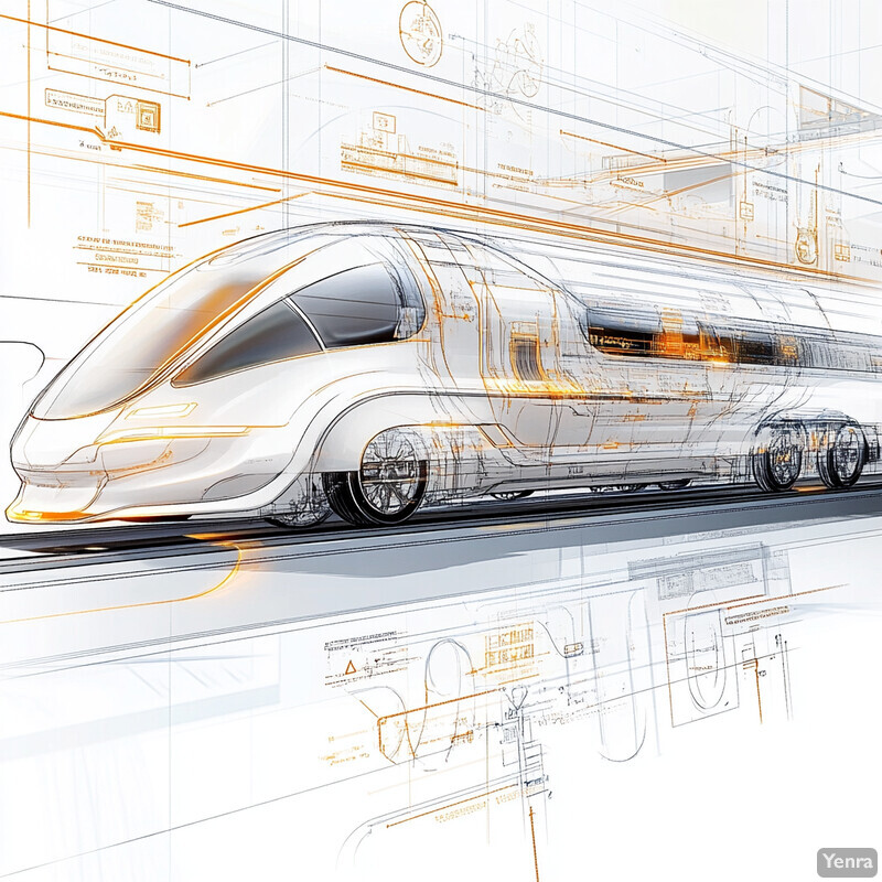 A futuristic high-speed train in a sleek white design with orange accents.