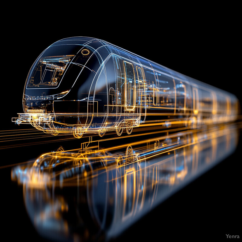 A digital twin of a sleek, futuristic train car with detailed components and realistic design.