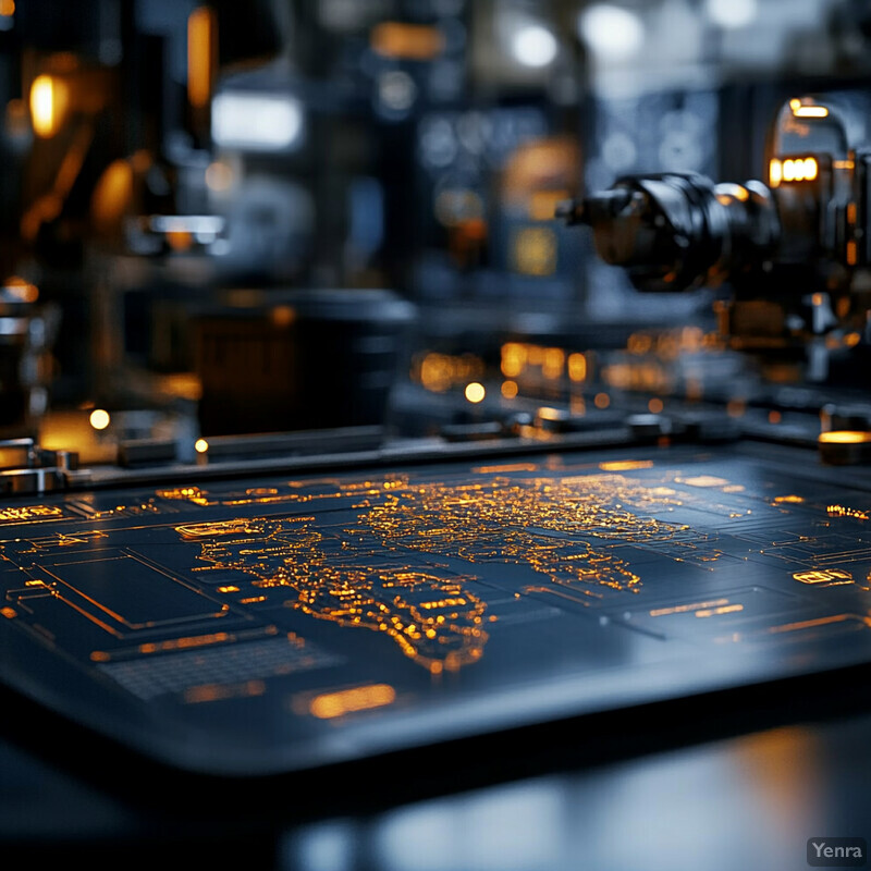 A close-up view of a complex circuit board with numerous components and wires.