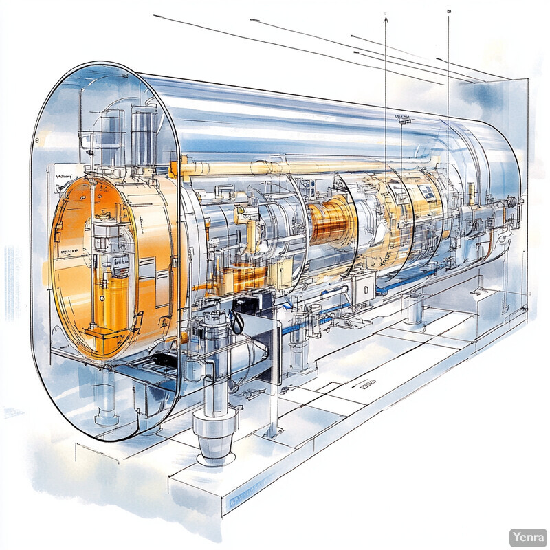 A detailed view of a complex system with a transparent outer casing, revealing internal components.