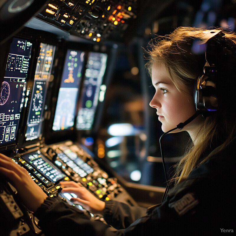 A woman working in an aircraft cockpit.